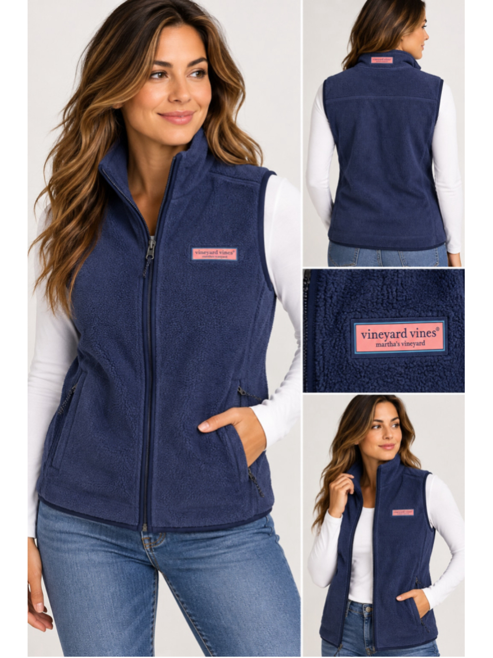Vineyard Vines Women’s Navy Fleece Full Zip Vest Size Large